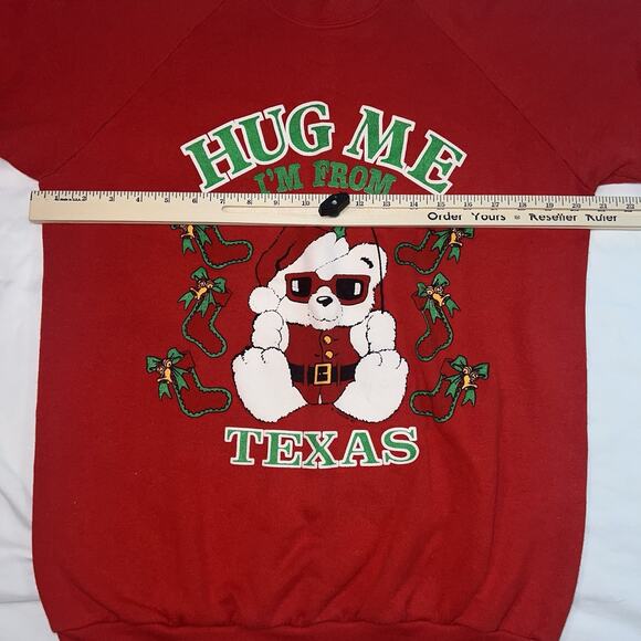 Hug Me Christmas Sweater Kid/Teen Size XL Red Texas Bear Puff Print 80s USA VTG - Picture 8 of 14